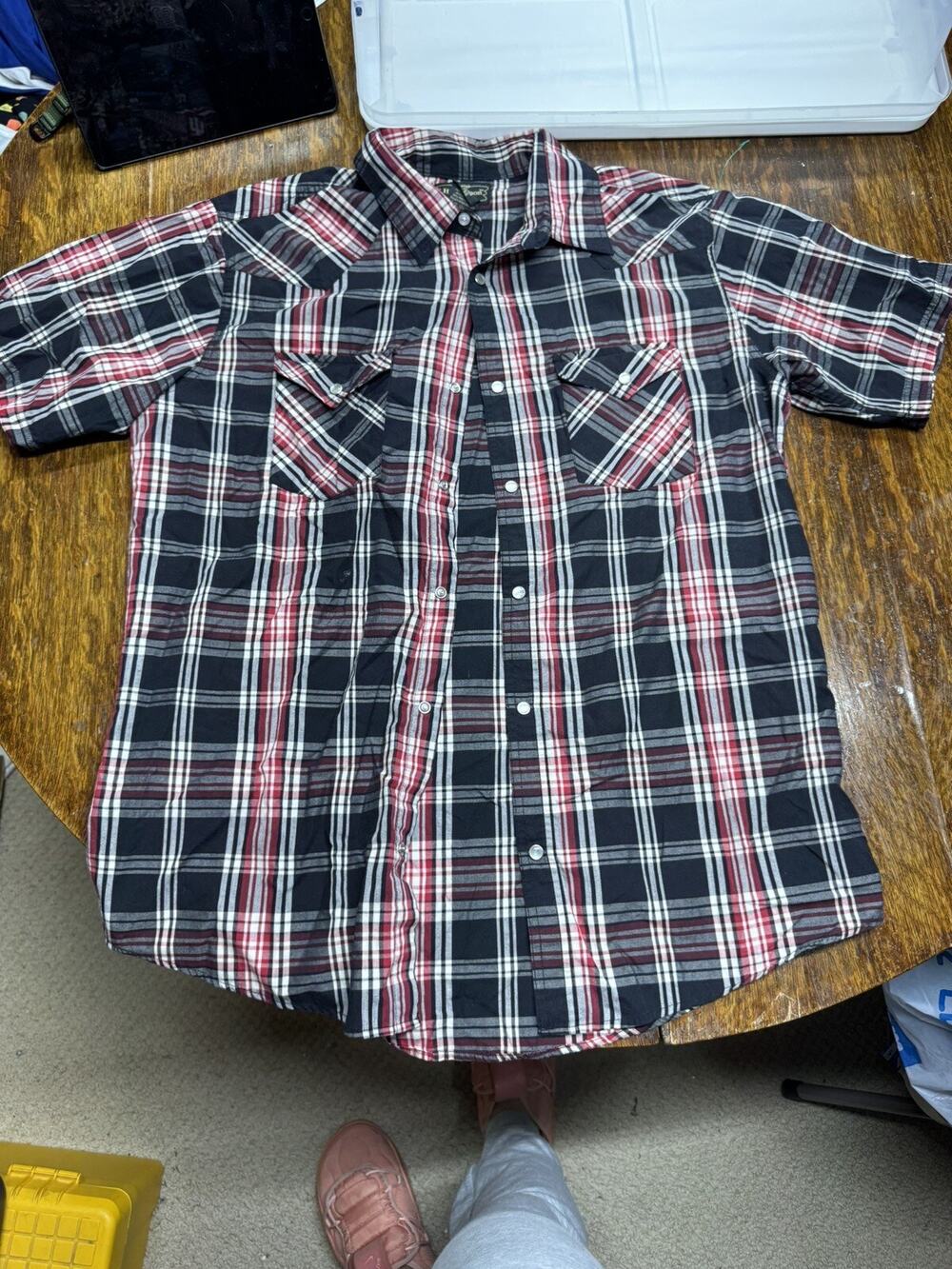 High Noon Pearl Snap Western Plaid Shirt Charcoal Black, Red, White Large